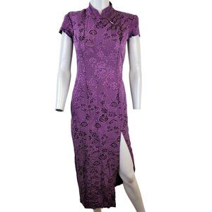 Rampage Vintage 90s Y2k Asian Midi Dress Women 5 Small Purple Floral Formal Fall